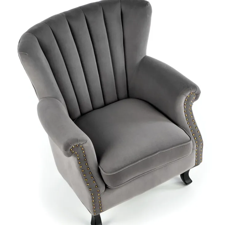 Poltrona classica relax imbottita in velluto grigio Mazia