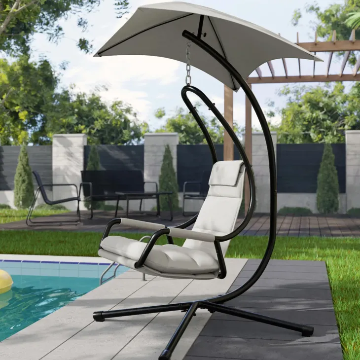 Poltrona da giardino a dondolo sospesa 103x212h cm nero grigio Onda