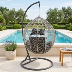 Poltrona da giardino a dondolo sospesa rattan grigio Seychelles
