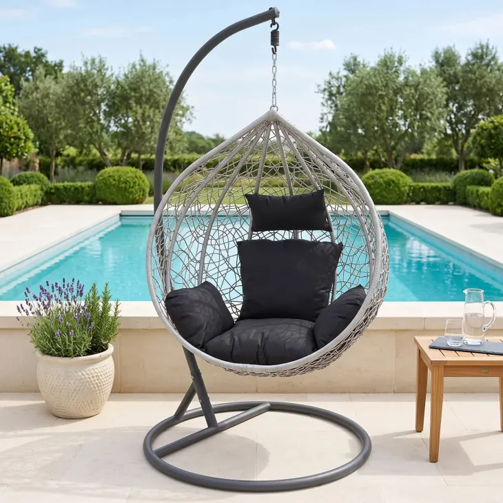 Poltrona da giardino a dondolo sospesa rattan grigio Seychelles