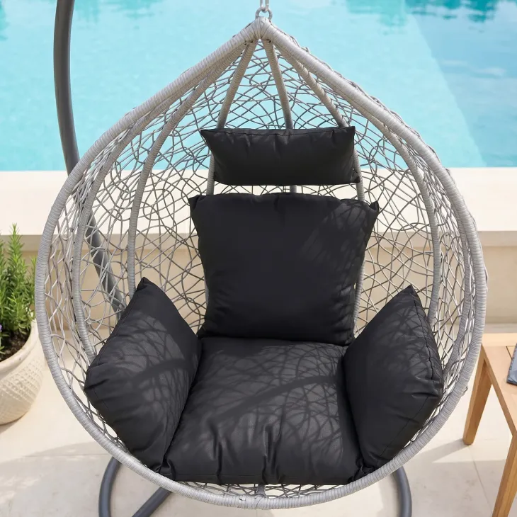 Poltrona da giardino a dondolo sospesa rattan grigio Seychelles