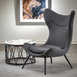 Poltrona da salotto imbottita in tessuto antracite nero Canova