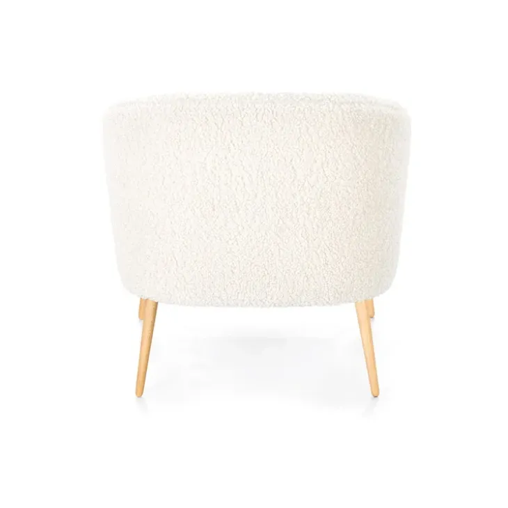 Poltrona design a pozzetto tessuto bouclè bianco crema legno Alaska