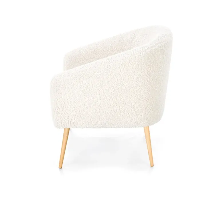 Poltrona design a pozzetto tessuto bouclè bianco crema legno Alaska