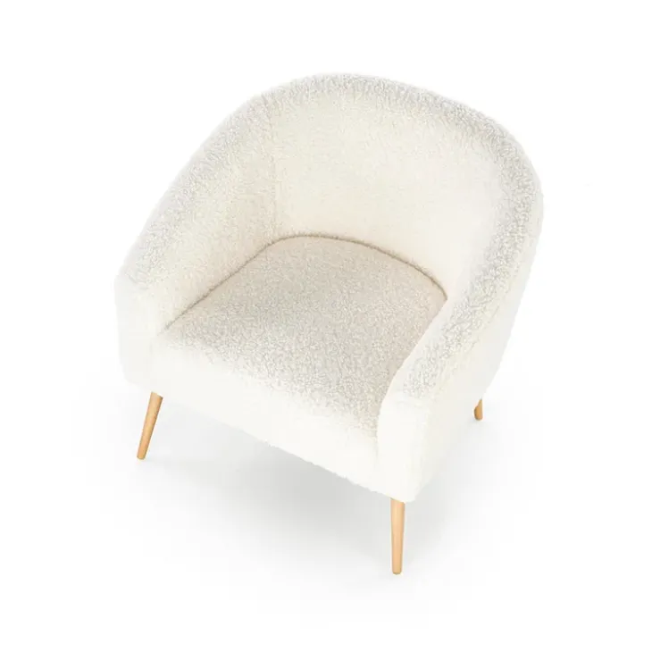Poltrona design a pozzetto tessuto bouclè bianco crema legno Alaska