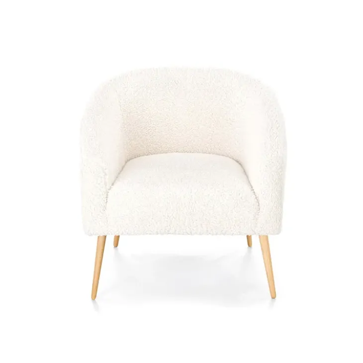Poltrona design a pozzetto tessuto bouclè bianco crema legno Alaska