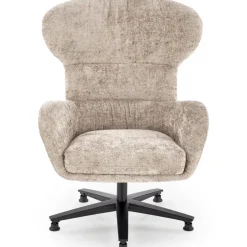 Poltrona design girevole imbottita in tessuto beige Mappy