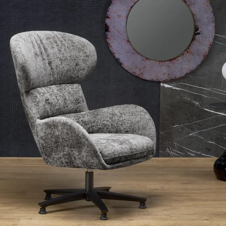 Poltrona design girevole imbottita in tessuto grigio Mappy