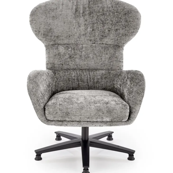 Poltrona design girevole imbottita in tessuto grigio Mappy