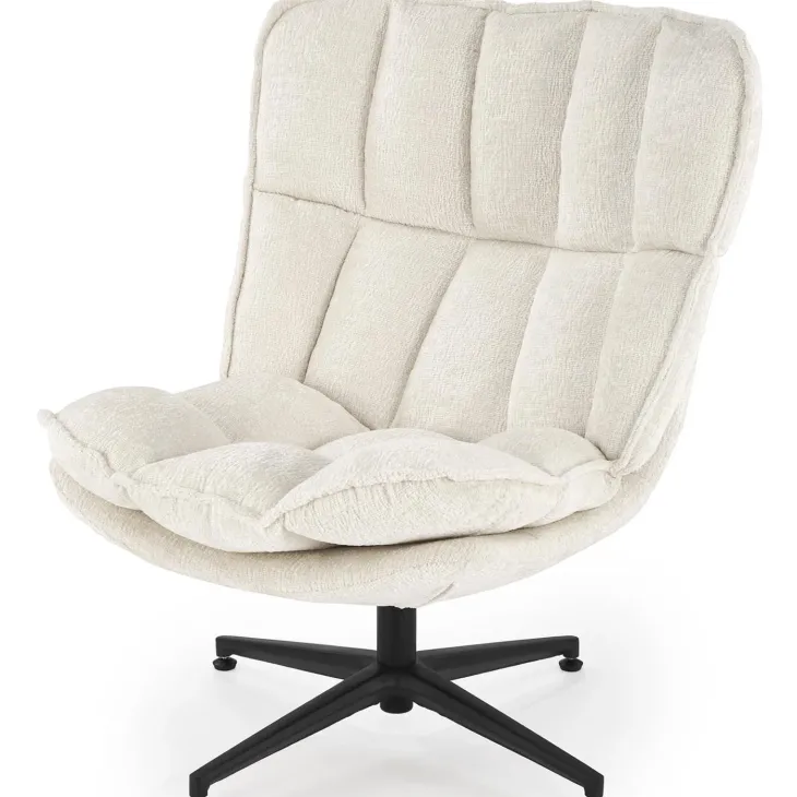 Poltrona design girevole imbottita in tessuto panna nero Montana