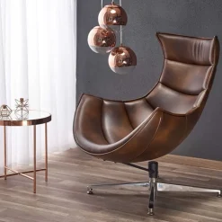Poltrona design imbottita ecopelle marrone vintage Isotta