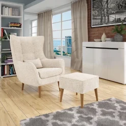 Poltrona design imbottita in tessuto beige Soffio
