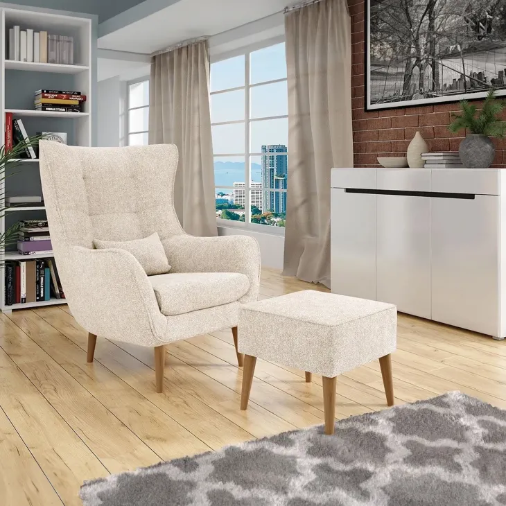 Poltrona design imbottita in tessuto beige Soffio