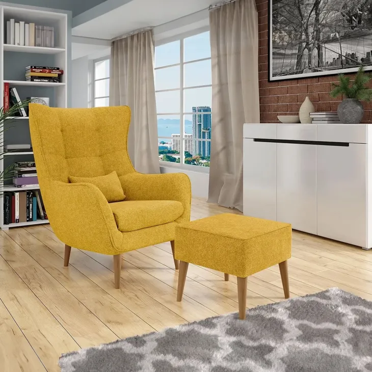 Poltrona design imbottita in tessuto giallo senape Soffio