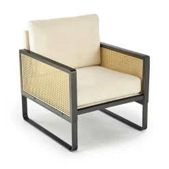 Poltrona design soggiorno in rattan naturale beige nero Niceto