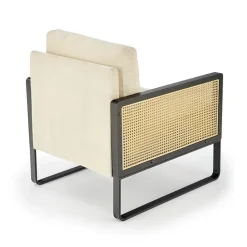 Poltrona design soggiorno in rattan naturale beige nero Niceto