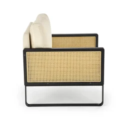Poltrona design soggiorno in rattan naturale beige nero Niceto