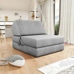 Poltrona divano letto pieghevole 90cm velluto a coste grigio Lorin