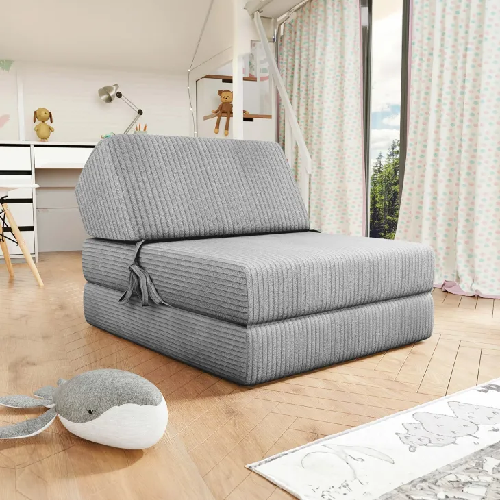 Poltrona divano letto pieghevole 90cm velluto a coste grigio Lorin