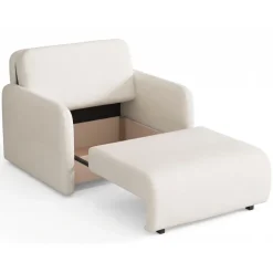 Poltrona divano letto 100x103 cm con contenitore e cuscino tessuto velo panna Reposa
