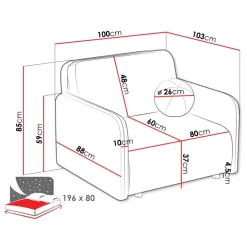 Poltrona divano letto 100x103 cm con contenitore e cuscino tessuto velo panna Reposa