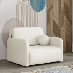 Poltrona divano letto 100x103 cm con contenitore e cuscino tessuto velo panna Reposa