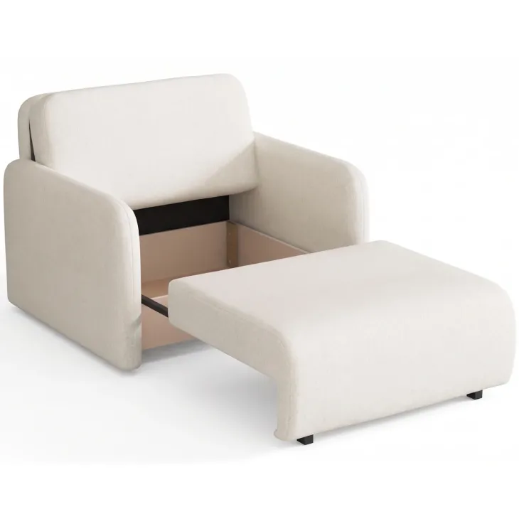 Poltrona divano letto 100x103 cm con contenitore e cuscino tessuto bouclé beige chiaro Reposa