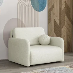 Poltrona divano letto 100x103 cm con contenitore e cuscino tessuto bouclé beige chiaro Reposa