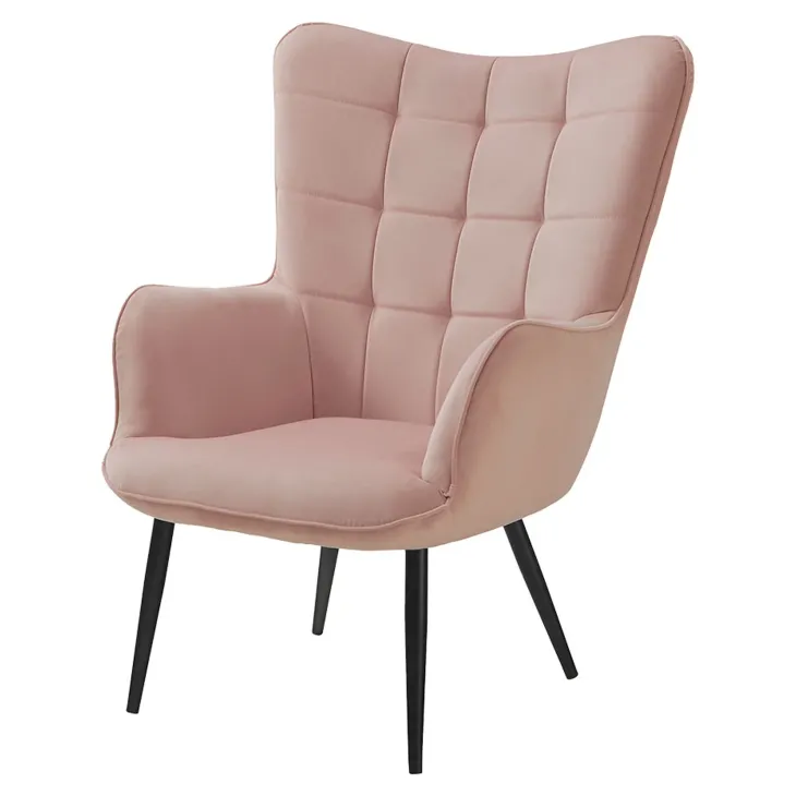 Poltrona imbottita con poggiapiedi in velluto rosa Siena