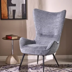 Poltrona imbottita design moderno in tessuto grigio nero Chantilly