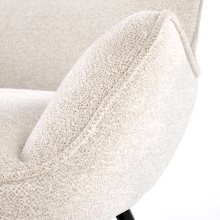 Poltrona imbottita design moderno in tessuto bianco panna nero Chantilly