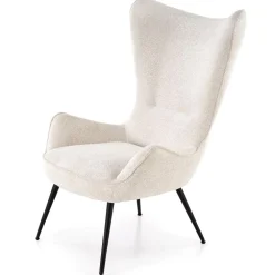 Poltrona imbottita design moderno in tessuto bianco panna nero Chantilly