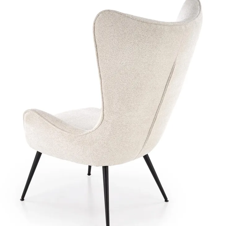 Poltrona imbottita design moderno in tessuto bianco panna nero Chantilly