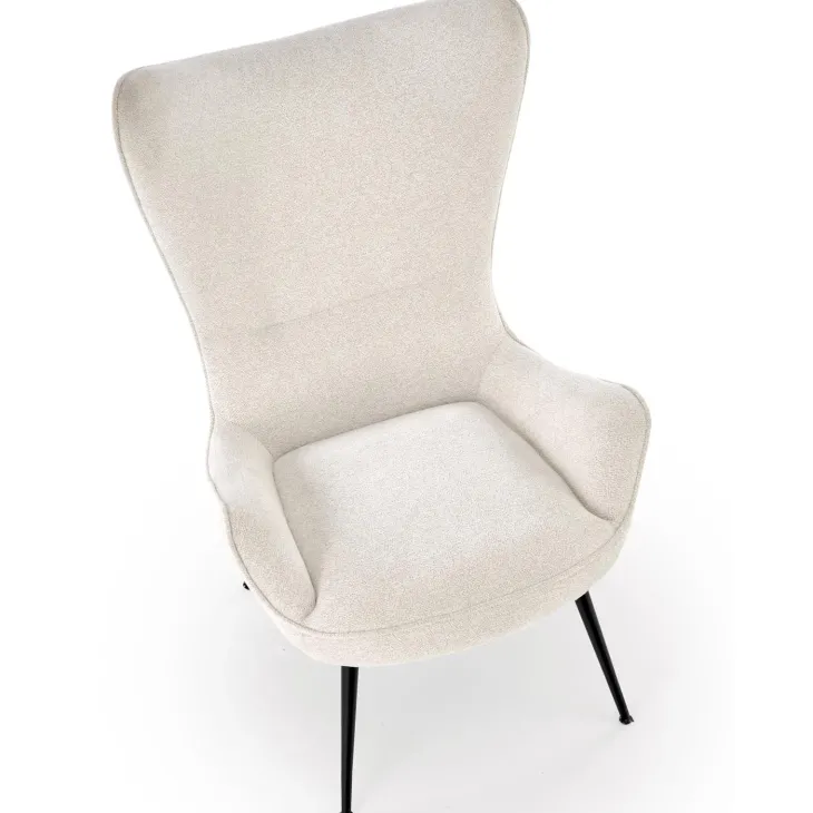 Poltrona imbottita design moderno in tessuto bianco panna nero Chantilly