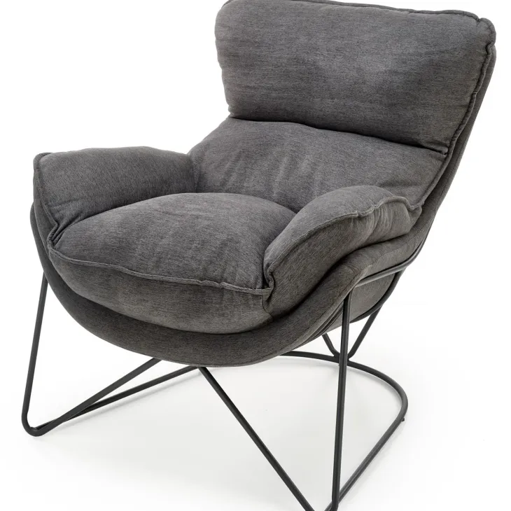 Poltrona imbottita in tessuto moderna grigio nero Quentin