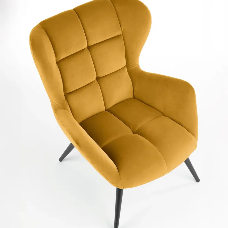 Poltrona imbottita in velluto giallo senape nero Polly