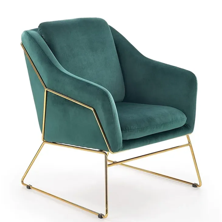 Poltrona imbottita in velluto verde gambe in oro Erminia 3