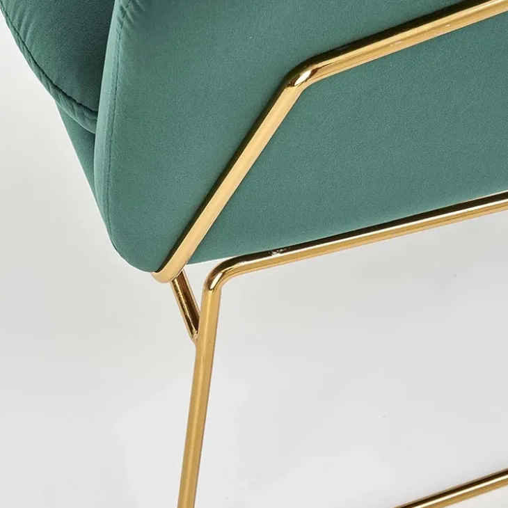 Poltrona imbottita in velluto verde gambe in oro Erminia 3
