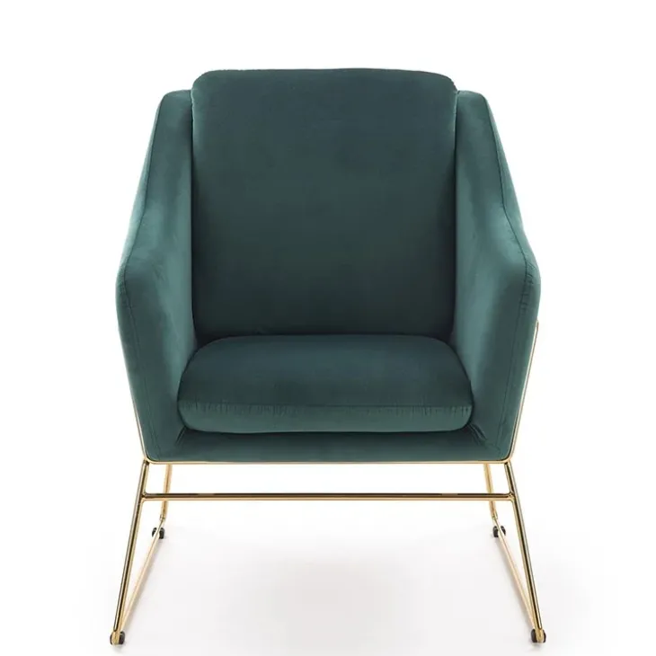 Poltrona imbottita in velluto verde gambe in oro Erminia 3