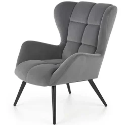 Poltrona imbottita in velluto grigio nero Polly