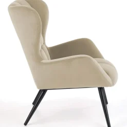 Poltrona imbottita in velluto beige nero Polly