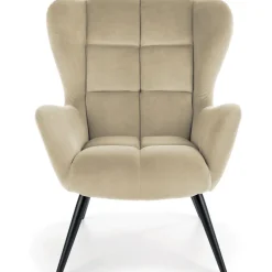 Poltrona imbottita in velluto beige nero Polly