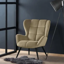 Poltrona imbottita in velluto beige nero Polly