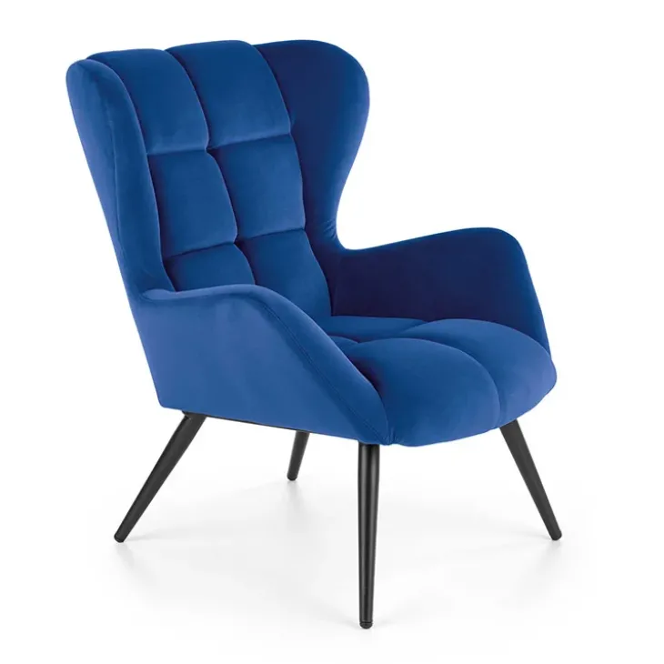 Poltrona imbottita in velluto blu nero Polly