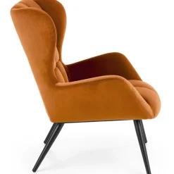 Poltrona imbottita in velluto arancio terracotta nero Polly