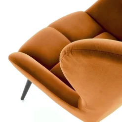 Poltrona imbottita in velluto arancio terracotta nero Polly