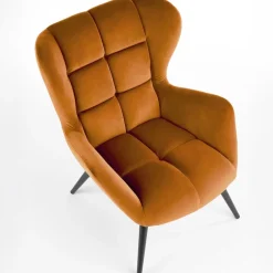 Poltrona imbottita in velluto arancio terracotta nero Polly