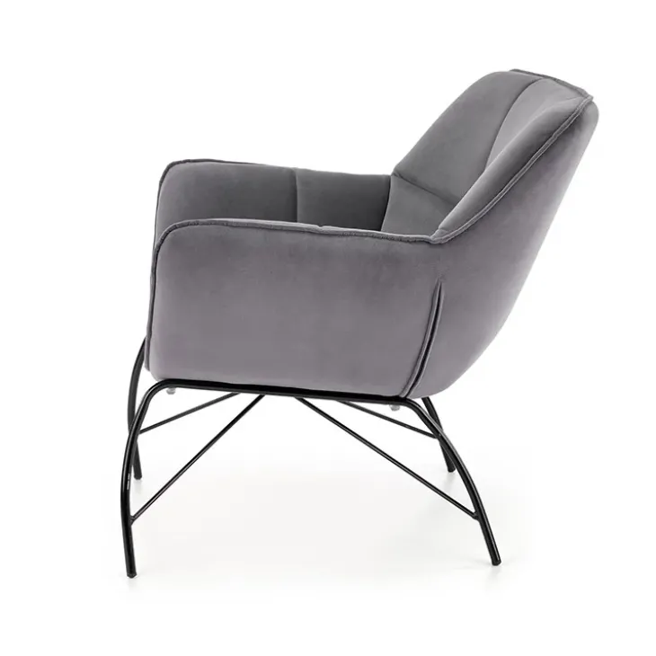 Poltrona imbottita in velluto grigio nero Indiana