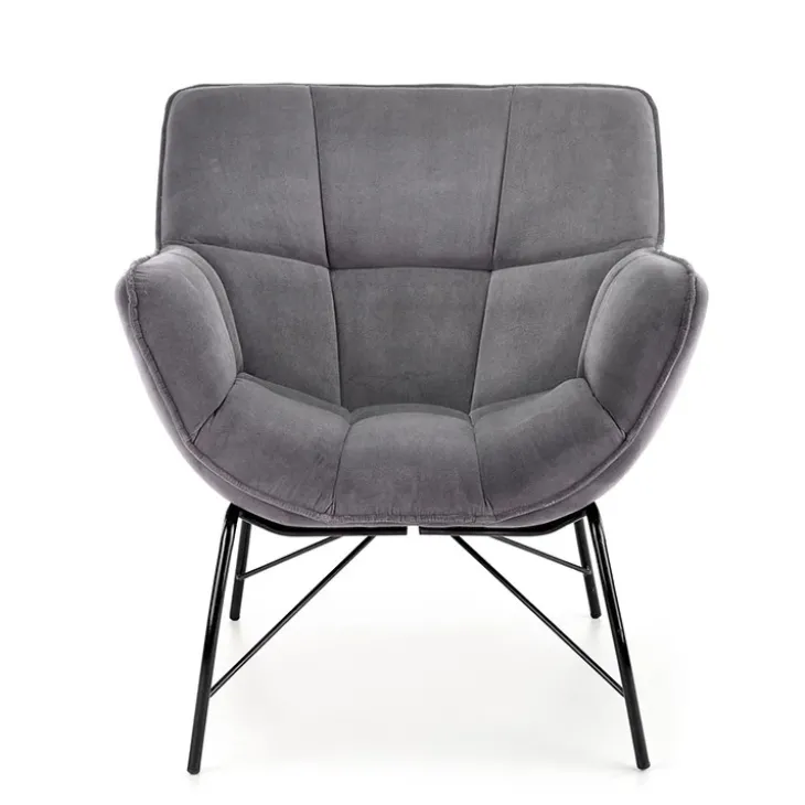 Poltrona imbottita in velluto grigio nero Indiana