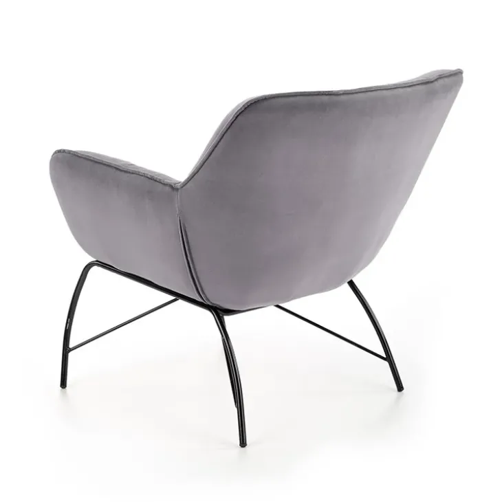 Poltrona imbottita in velluto grigio nero Indiana